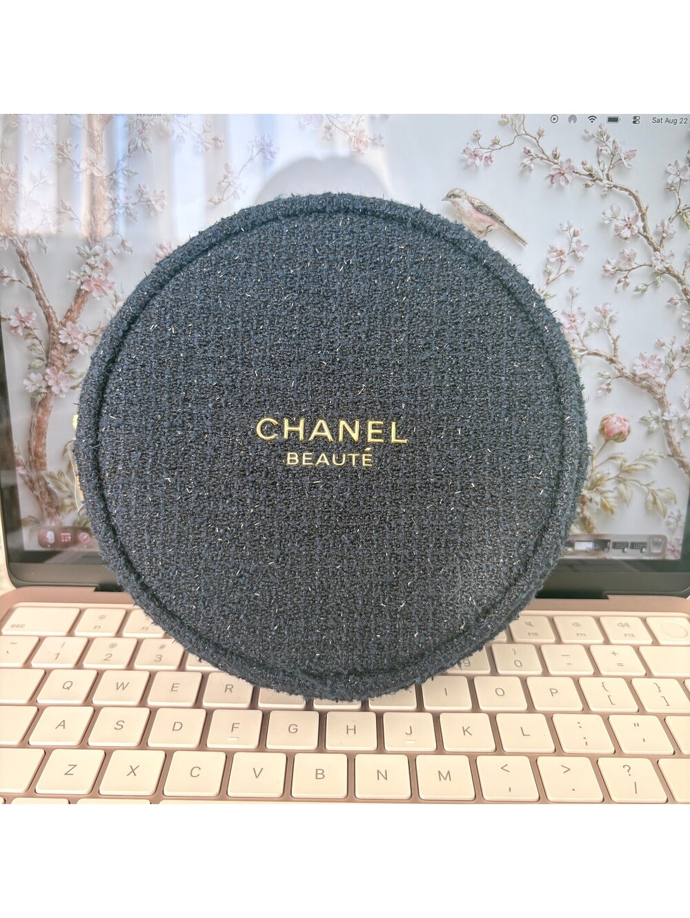 CHANEL SPARKLING TWEED DARK BLUE POUCH ROUND